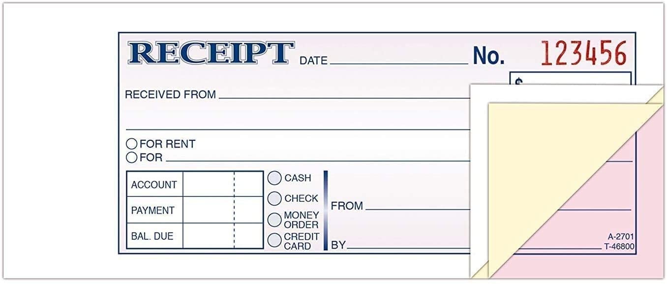 Adams Money/Rent Receipt Book, Carbonless, 3-Part, 2-3/4 x 7-3/16 Inches, 50…