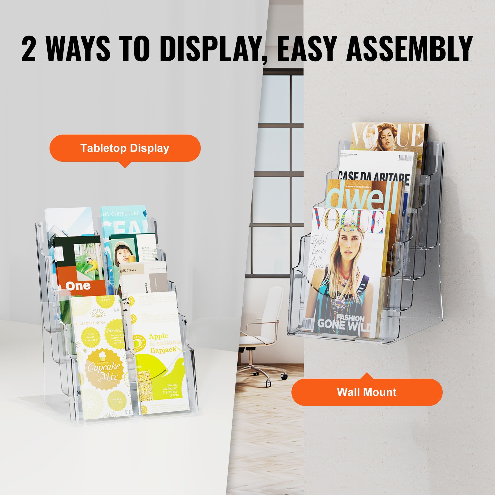 VEVOR Acrylic Brochure Holder 8.5 x 11 inch 4-Tier Literature Display Stand Rack