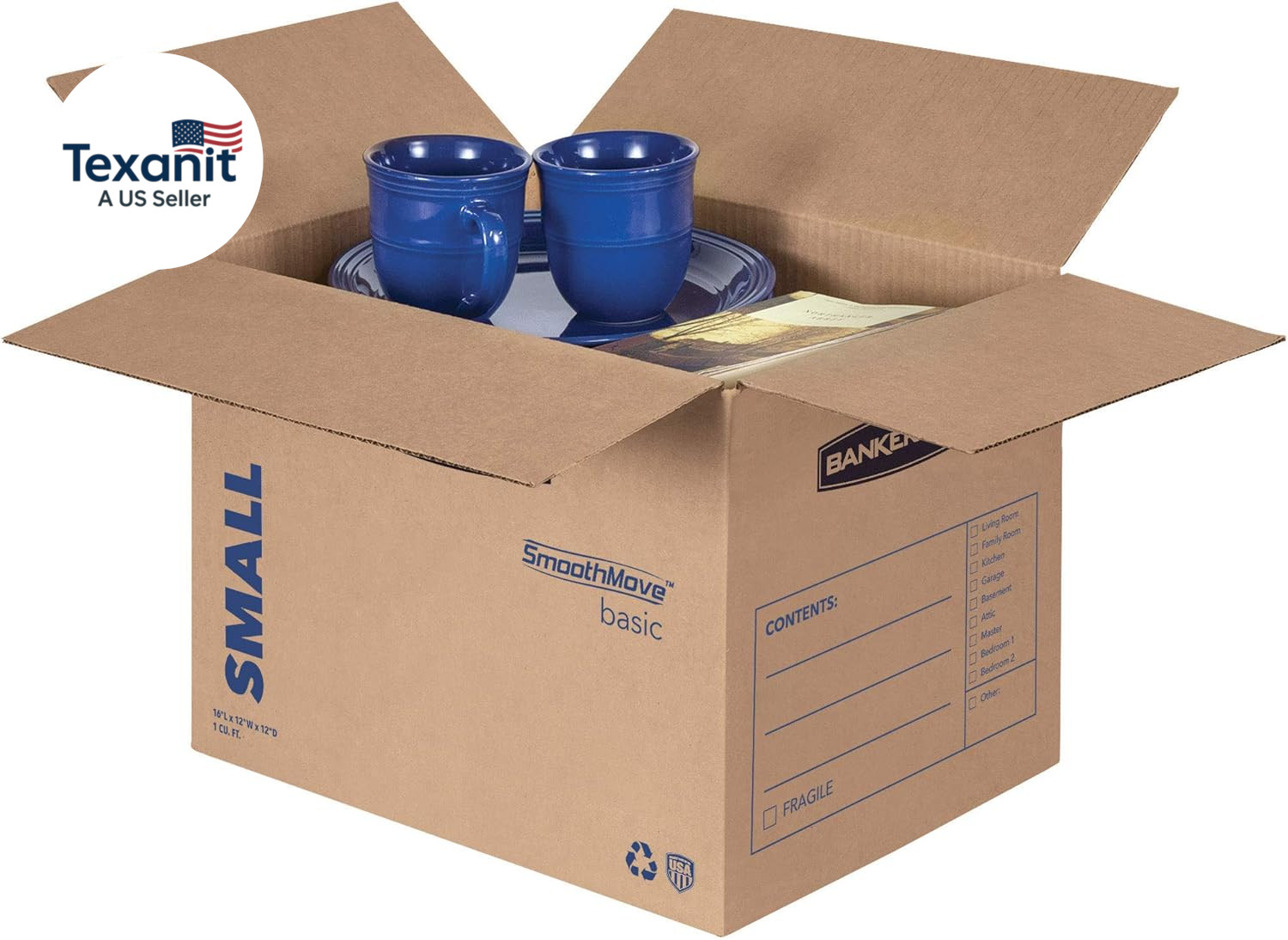 Small Moving Box 15 Pack, Pre-Printed for Labeling, 16.5-In X 12.25-In X 12.675-