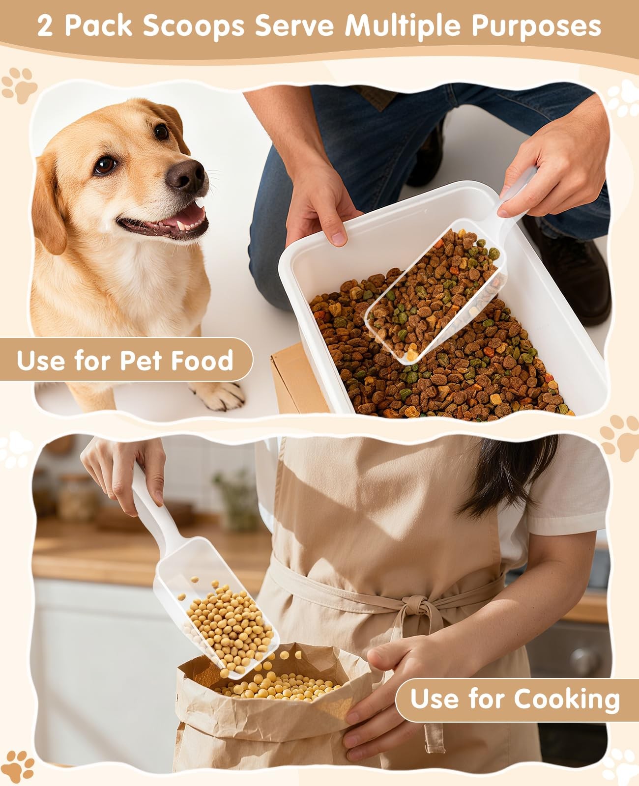 Aosnare 2-Pack Dog Food Scoop 1 Cup, Plastic Pet 9.65 inches, Transparent