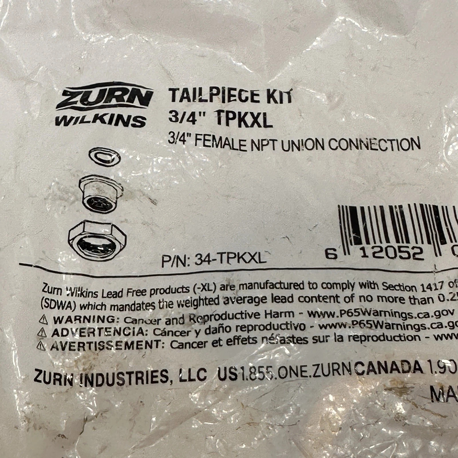 Zurn Wilkins 3/4” Tail Piece Kit 3/4″ FNPT Female NPT Union Connection Lead Free