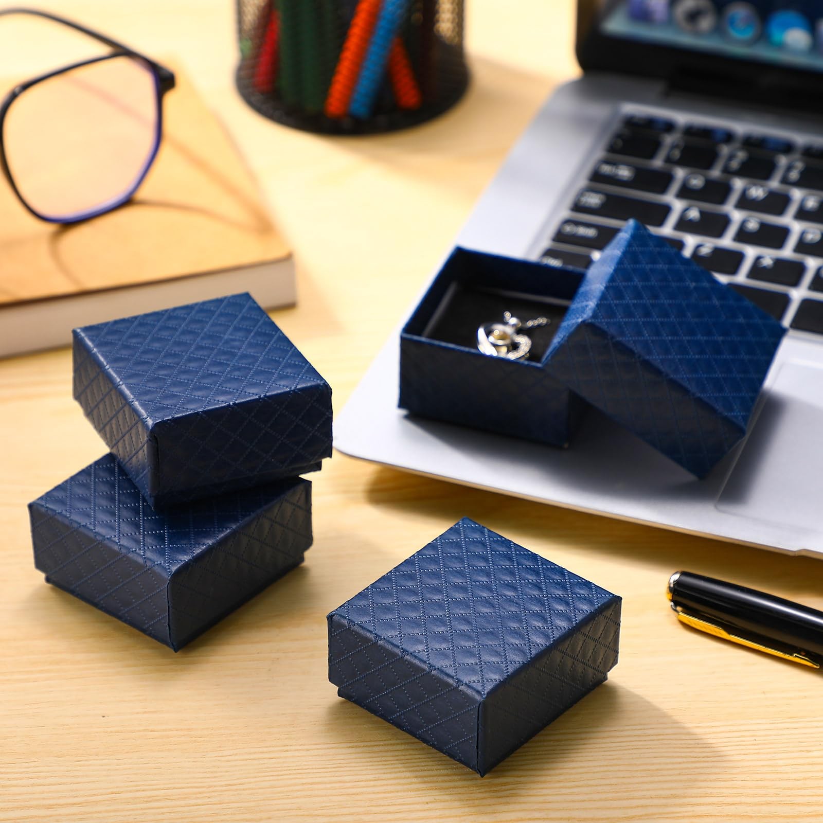 Landical 100 Pcs Jewelry Ring Gift Box 2» x 1 Count (Pack of 100), Dark Blue
