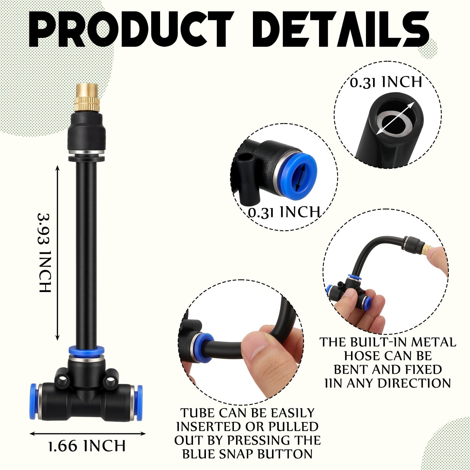 10 Pcs Brass Misting Nozzles Tee with 4 Inch Built in Hose for 0.32″/8 mm Tub…
