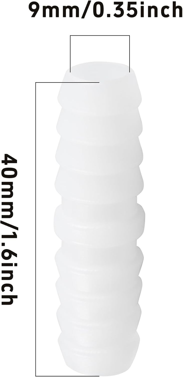 6Pcs 3/8″ x Plastic Hose Barb Fittings, Barbed Splicer 3/8 x 3/8, White