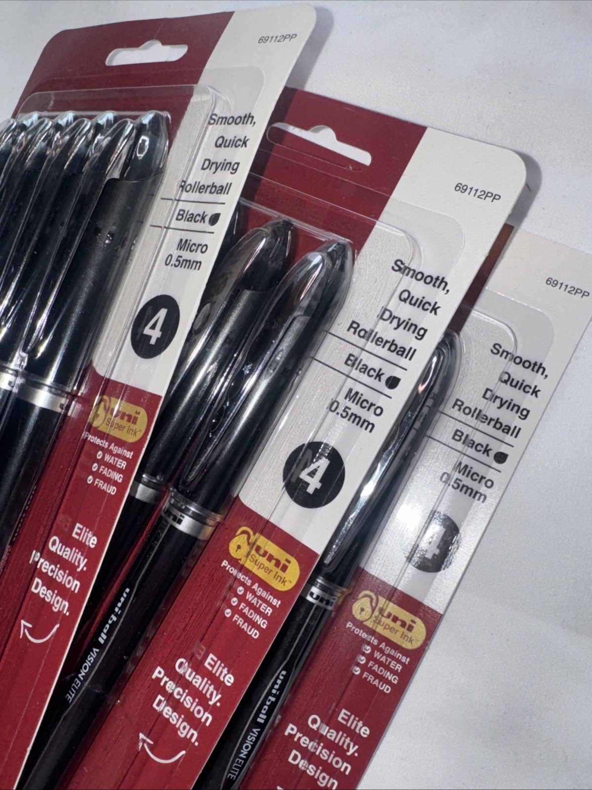 Lot of 12 Uniball Vision Elite Rollerball Pens 0.5mm Micro Point Black Ink – NEW