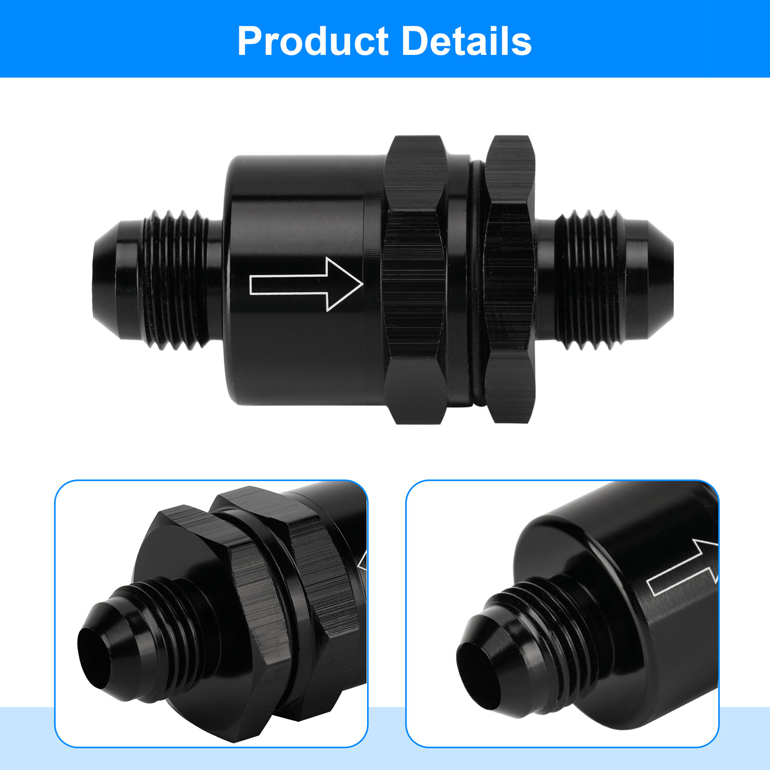 6AN Non Return One Way Inline Check Valve Fitting Aluminum-Black