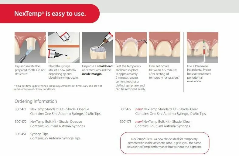 Premier Dental NexTemp CLEAR Temporary Resin Cement-5ml Automix Syringe + 5 Tips
