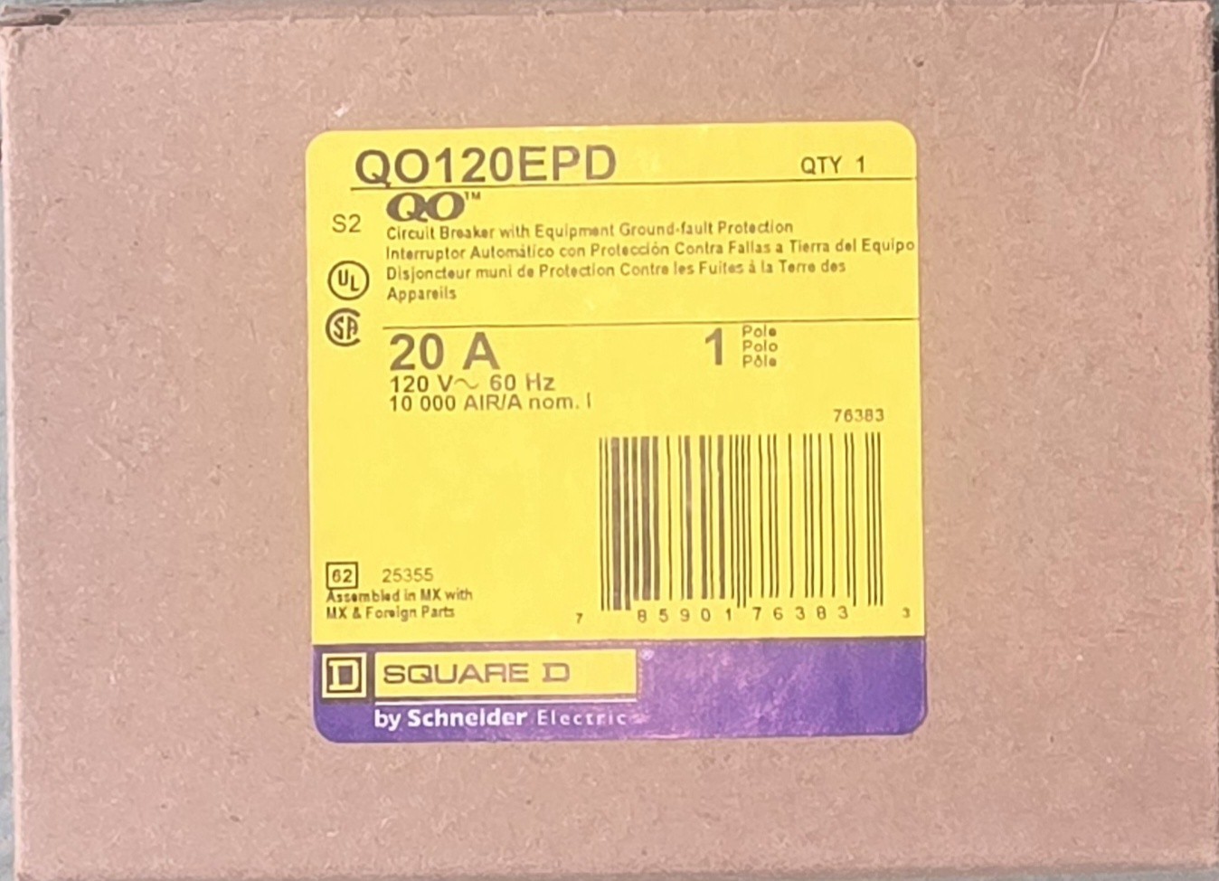 Square D QO120EPD Equipment Protection Ground Fault Device, 1 Pole 20A