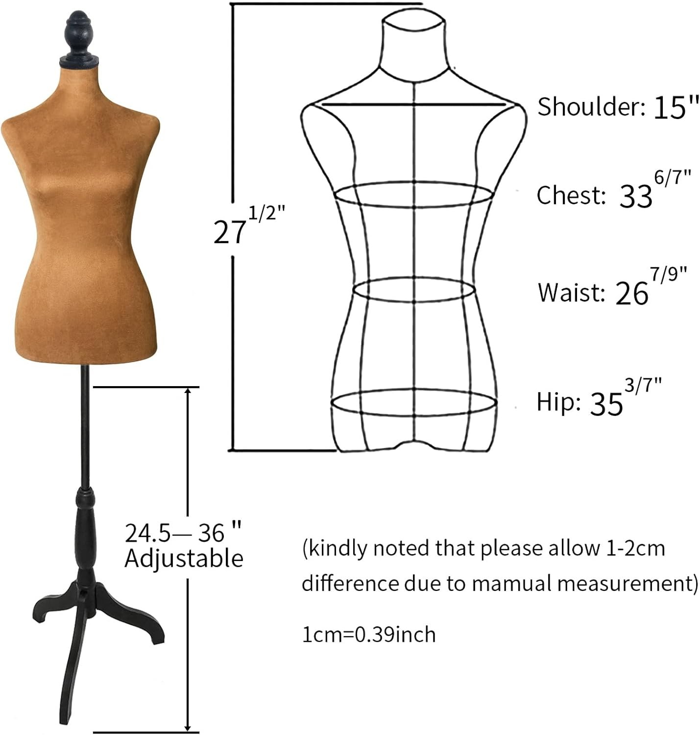 Brown Clothing Mannequin Female, Form 58-67 Inch Height Adjustable Tripod Stand