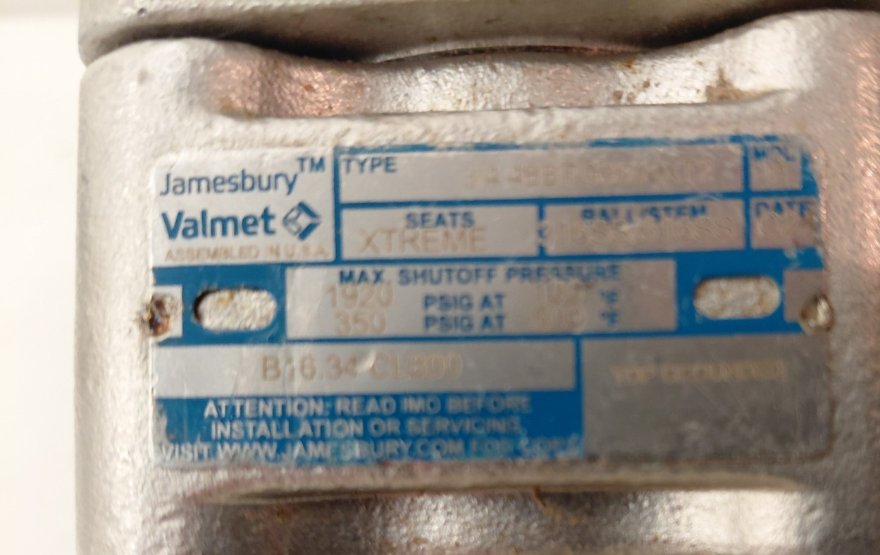 Jamesbury 4BBTG3600XT2 3/4 Inch Ball Valve CF8M, CL800, 0838K