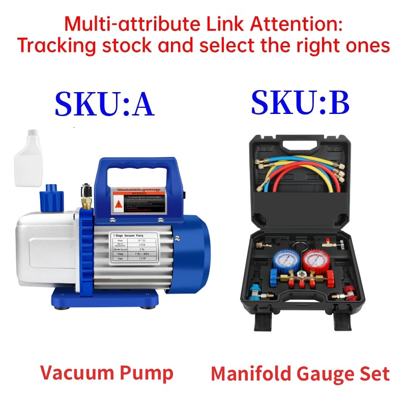 Motor Tech Vacuum Pump 4 Cfm 1/3 Hp HVAC for R12 R22 R134a R502 Auto AC Kit