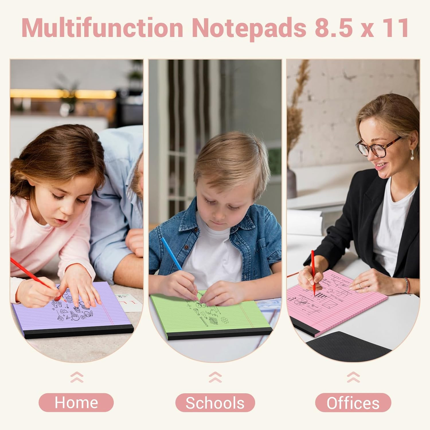 Legal Pads 8.5 x 11 Inch, 6 Pack, Colored Notebook Paper, 8.5 x 11 Colored Legal