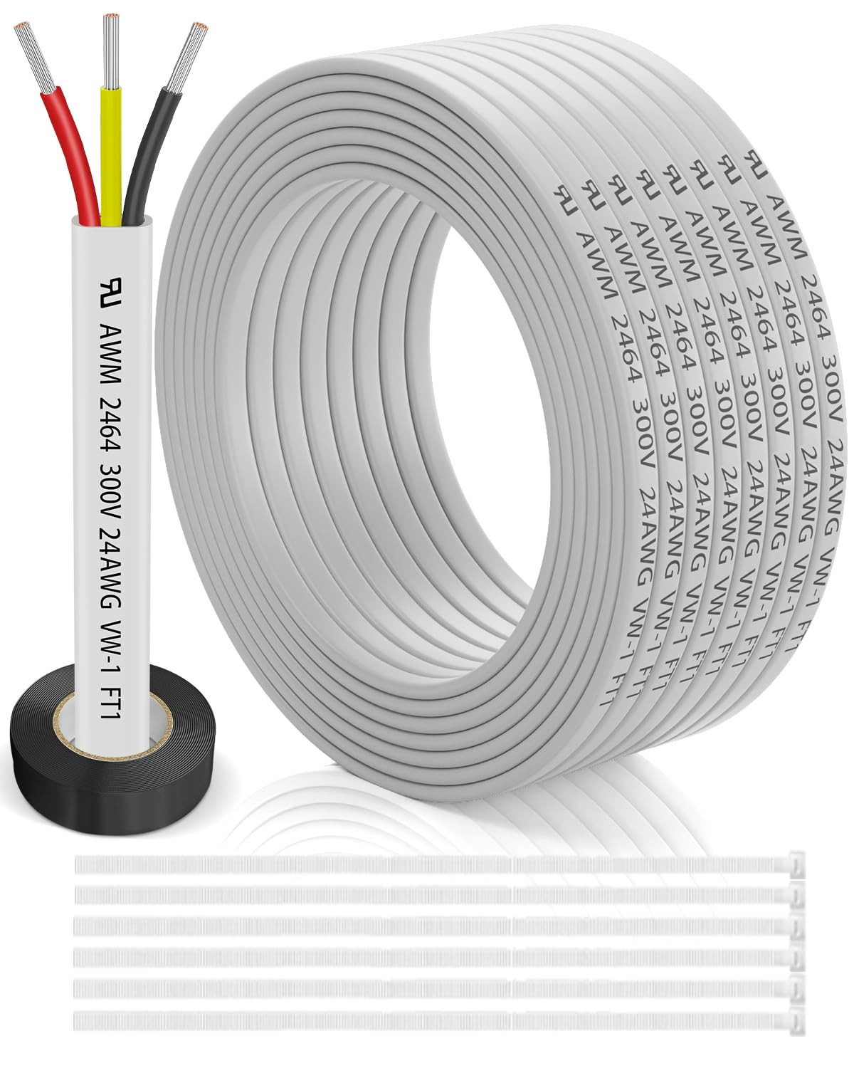 24 Gauge Wire 3 Conductor Electrical Wire 30FT, 24 AWG Flat 3 Wire Cable Tinn…