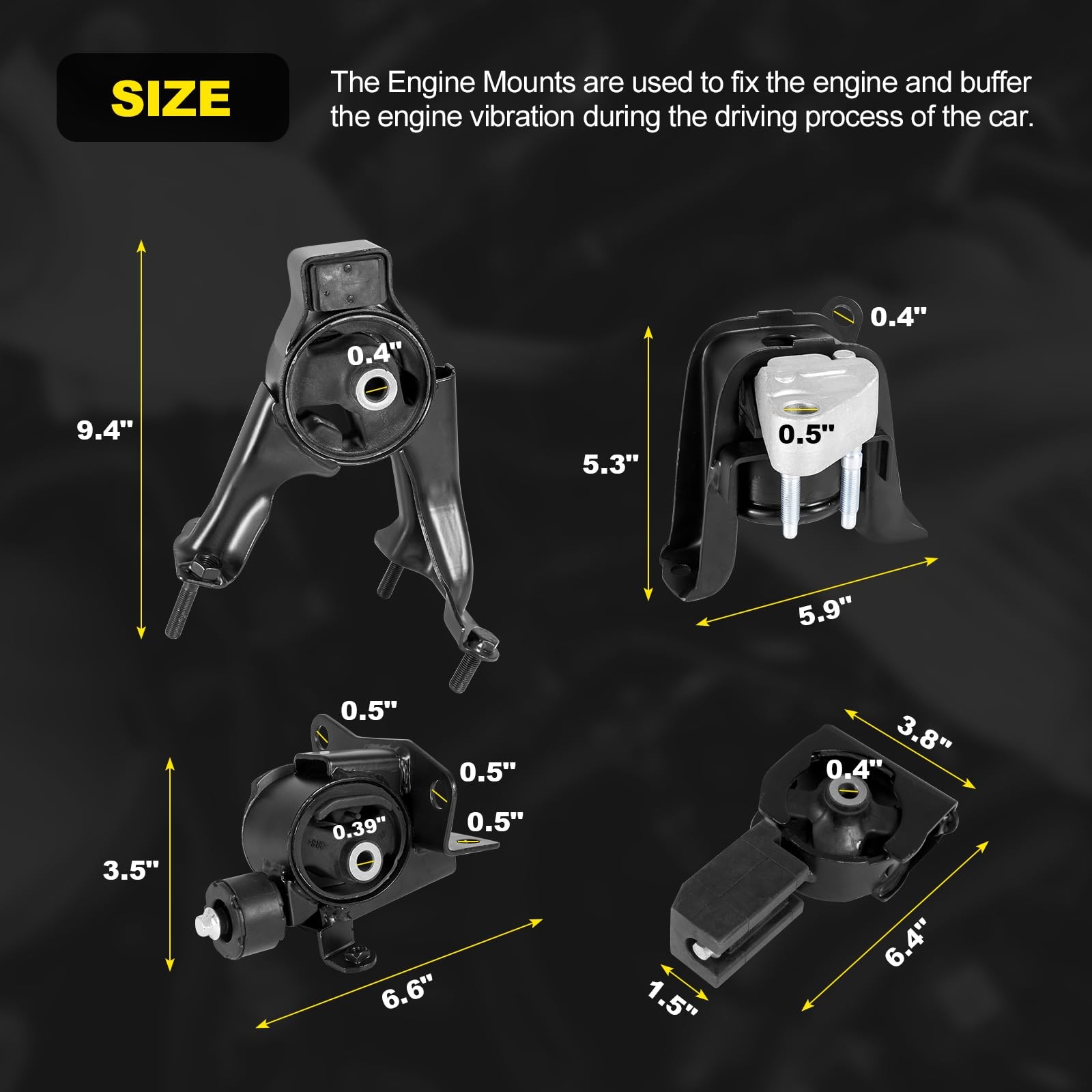 (Genuine OE Quality) Engine Motor Mount Set Compatible with 2003-2008 Black