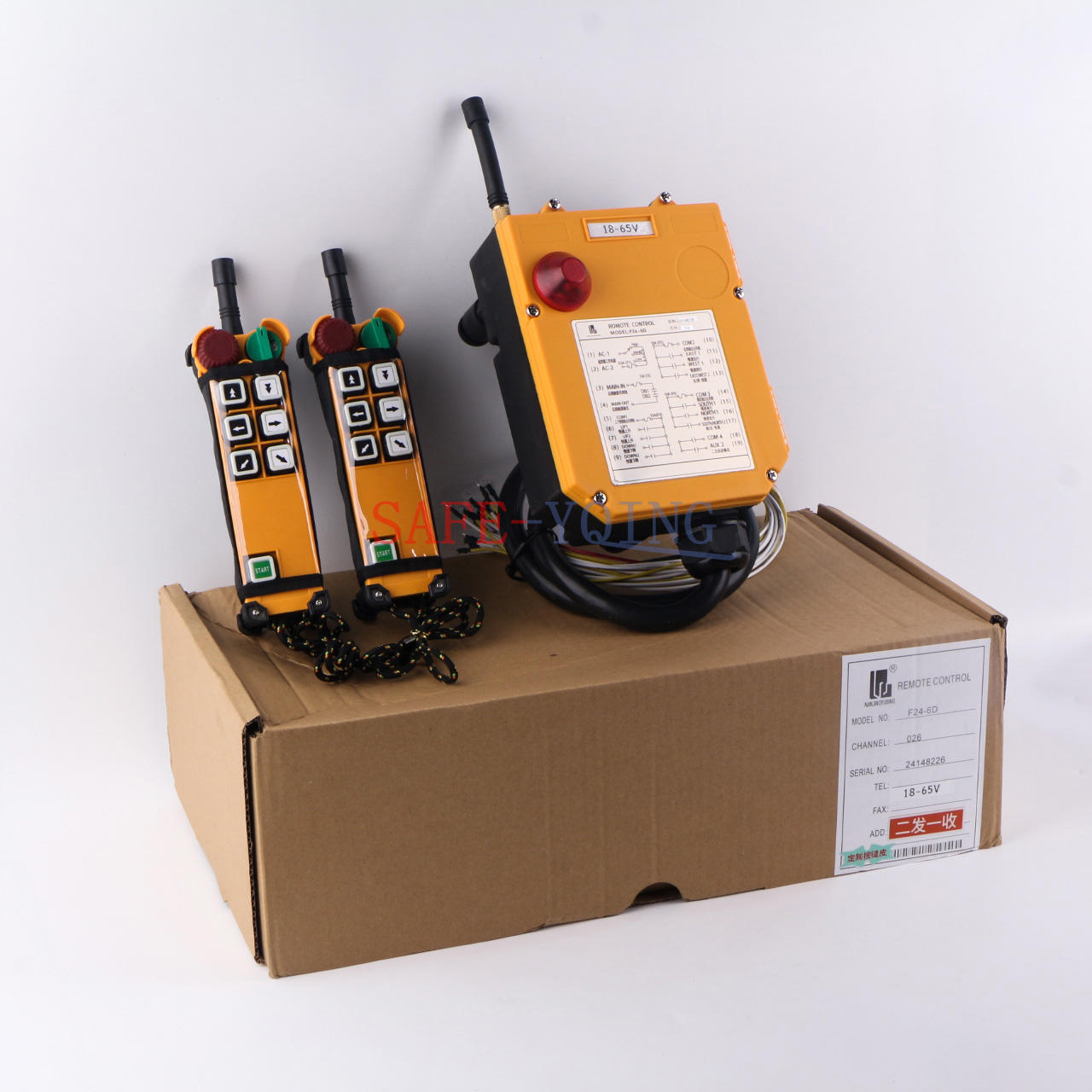 2 Emitter +1 Receiver Hoist Crane Radio Wireless Remote Control F24-6D 18~65V