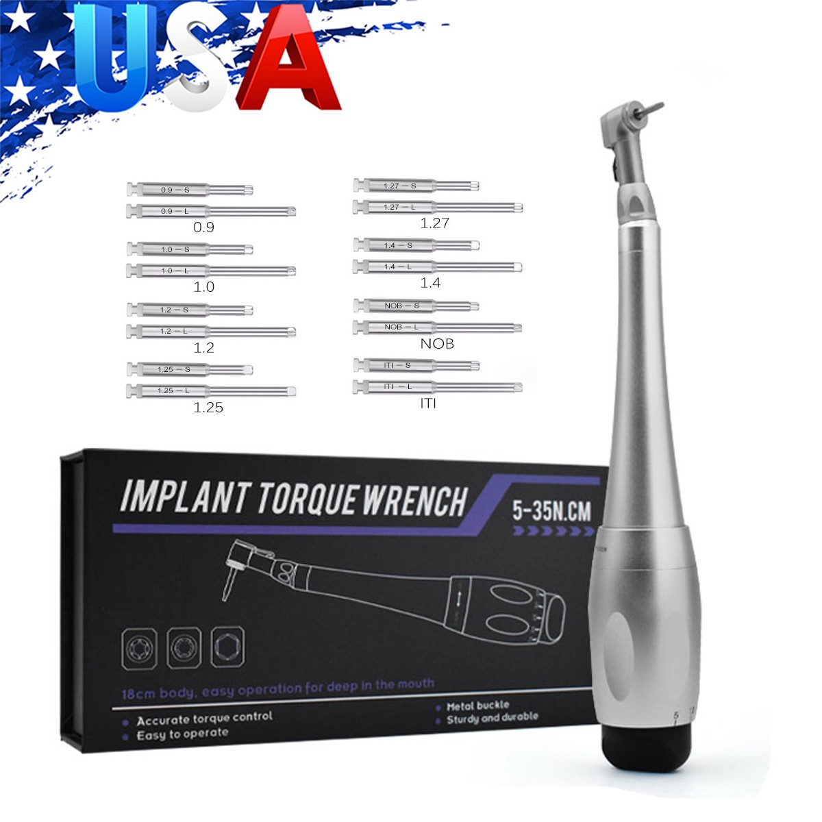 US Dental Universal Implant Kit Torque Wrench Contra Angle & 16pcs Drivers