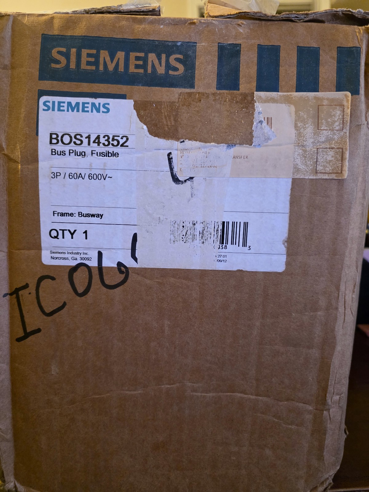 New ITE BD Siemens BOS14352 60 AMP 600V AC 3PH 3W Fusible Class J Bus Plug