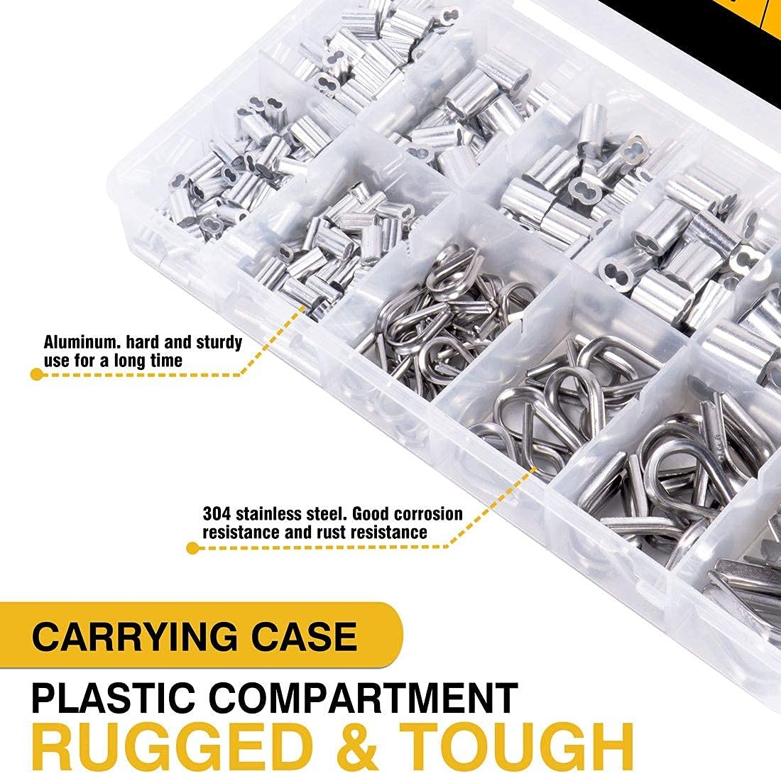 Sanuke 340PCS Stainless Steel Wire Rope Cable Thimbles 340pcs assortment kit