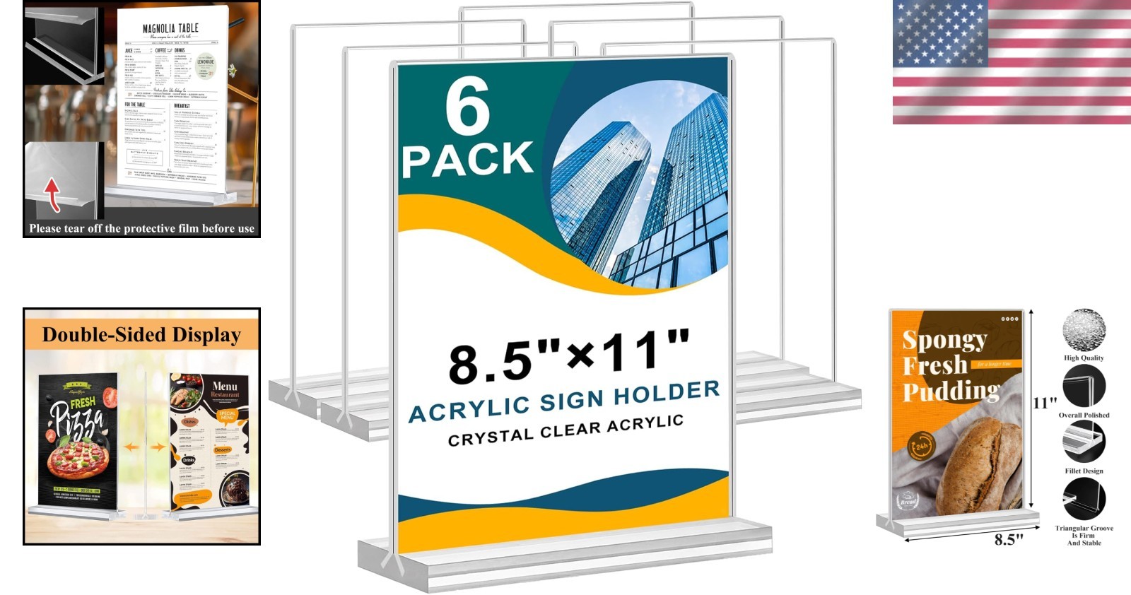 Versatile Double-Sided Acrylic Sign Holder 8.5×11 – Perfect for Events, 6 Pack