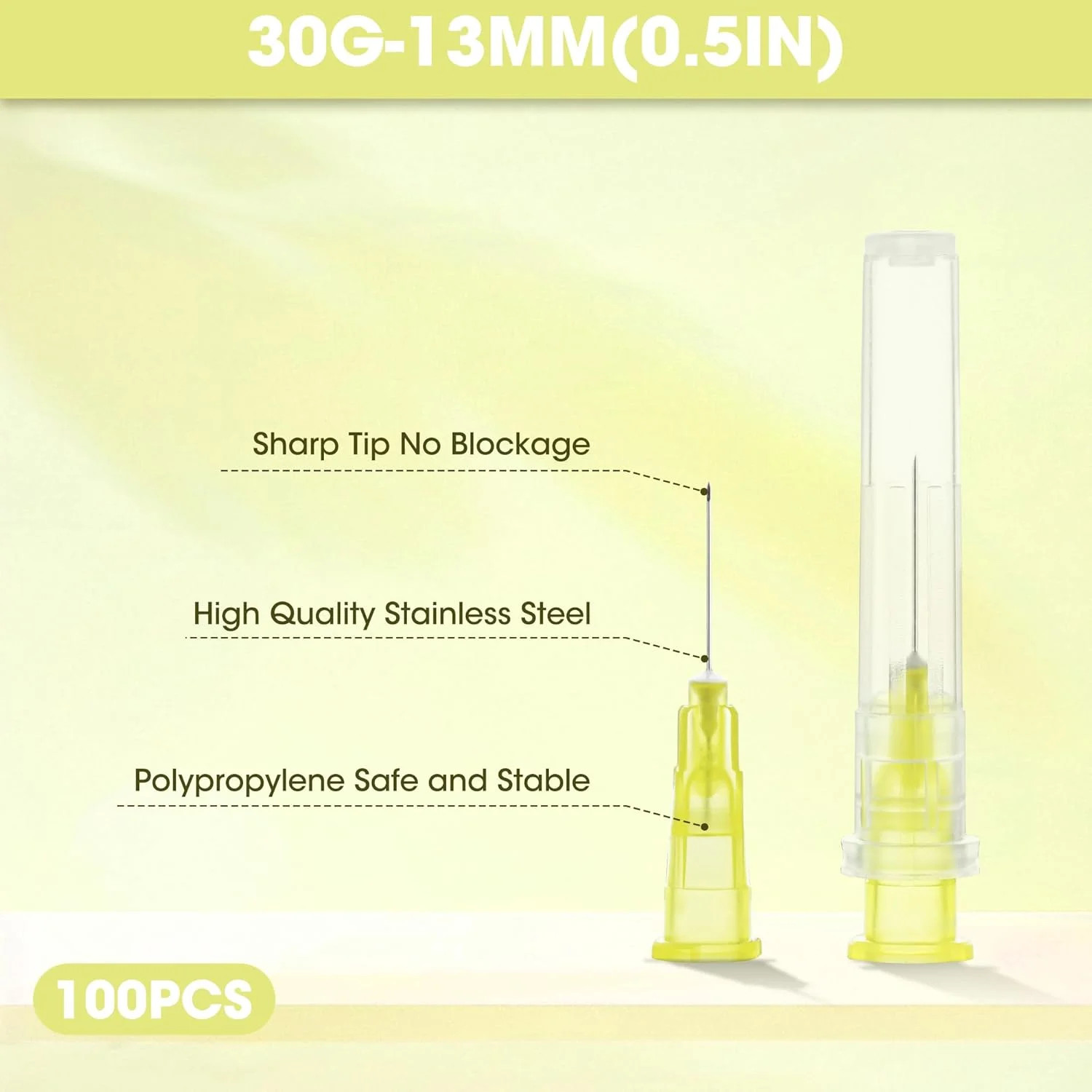 30Ga 1/2 Inch Luer Lock Needle Accessories with Cap for Scientific and Industria