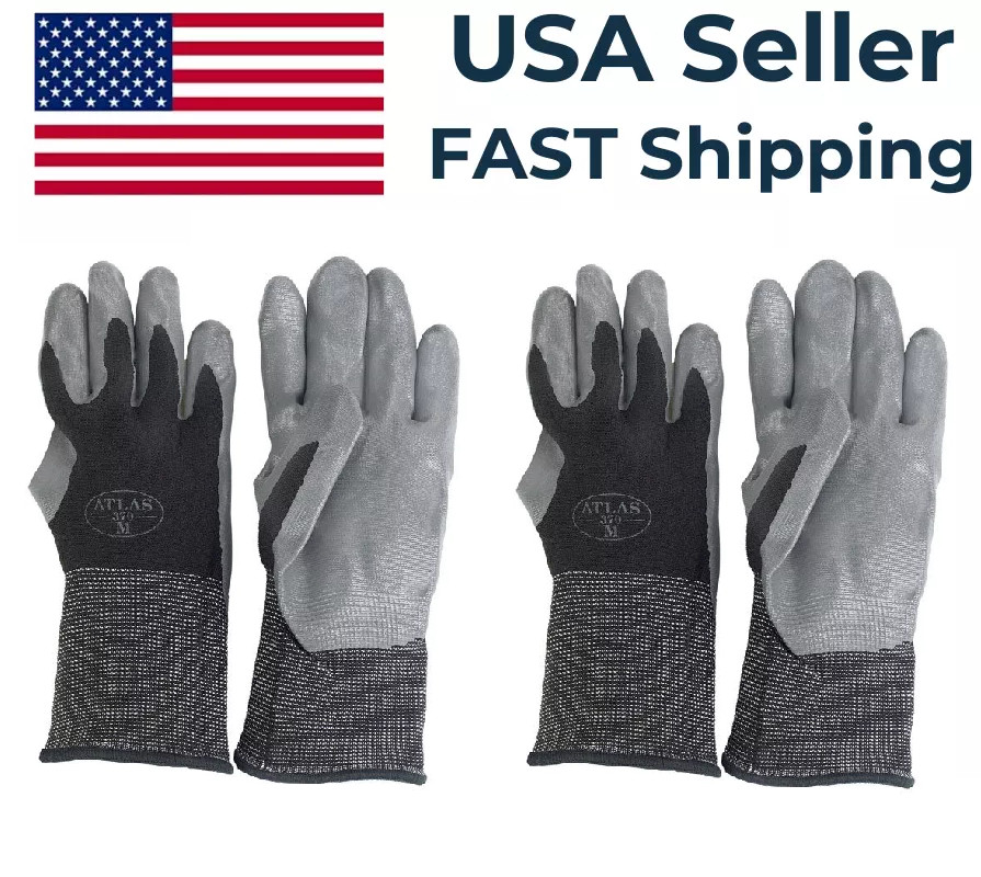 Showa Atlas Medium 370 Nitril Black and Gray Premium Grip Gloves 2 Pairs
