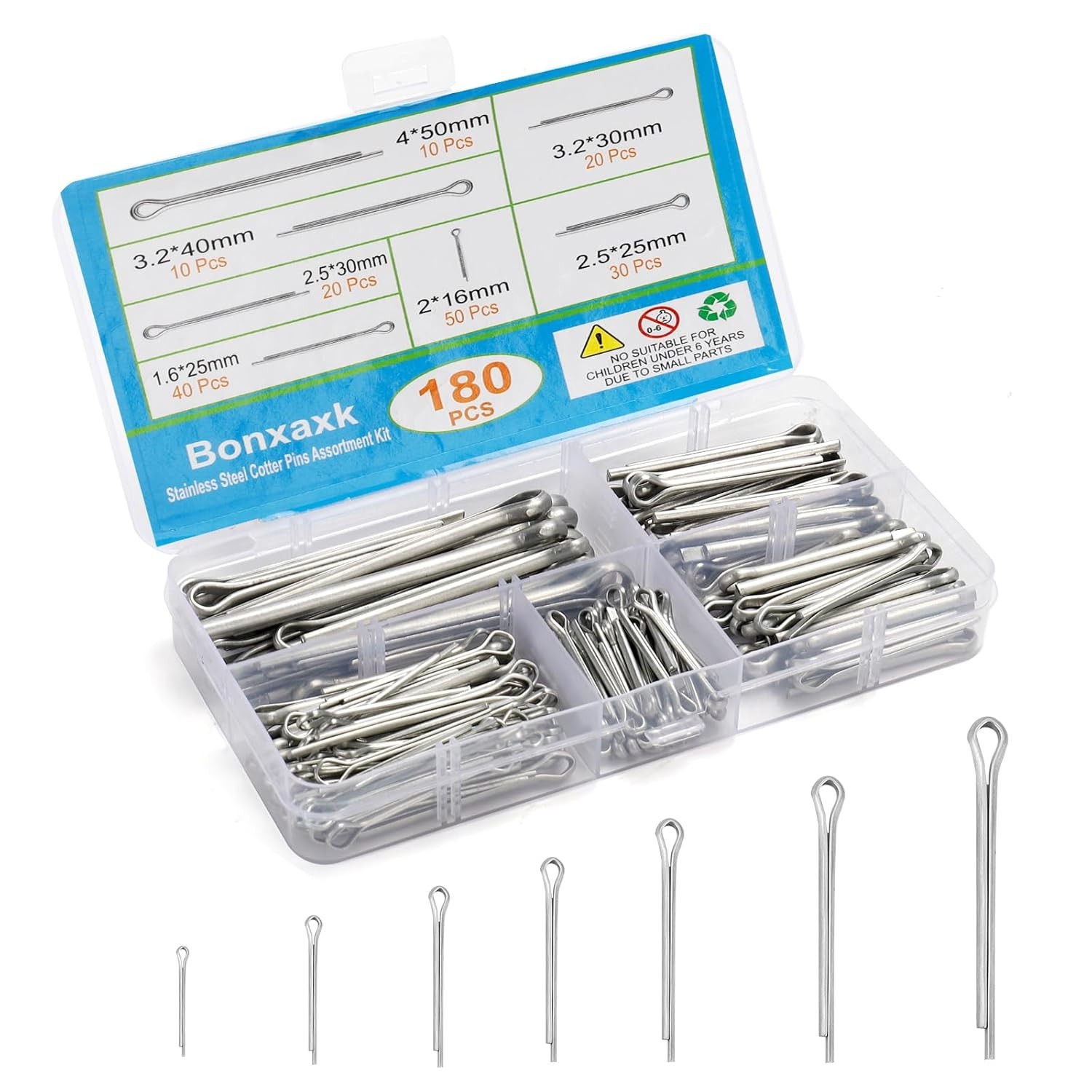 180 Pcs Cotter Straight Pins Assortment Kit, 7 Sizes | Hardware Straight Pins Hi