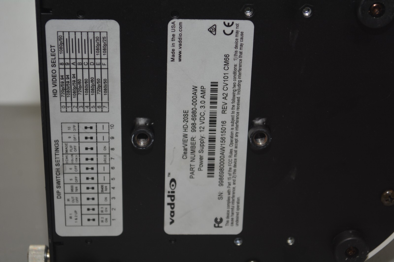 ^ Vaddio ClearView HD-20SE PTZ Camera P/N: 998-6980-000AW #X466