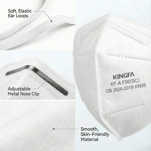 Kingfa KN95 Face Mask 50 Pcs Disposable 1 Count (Pack of 50), White