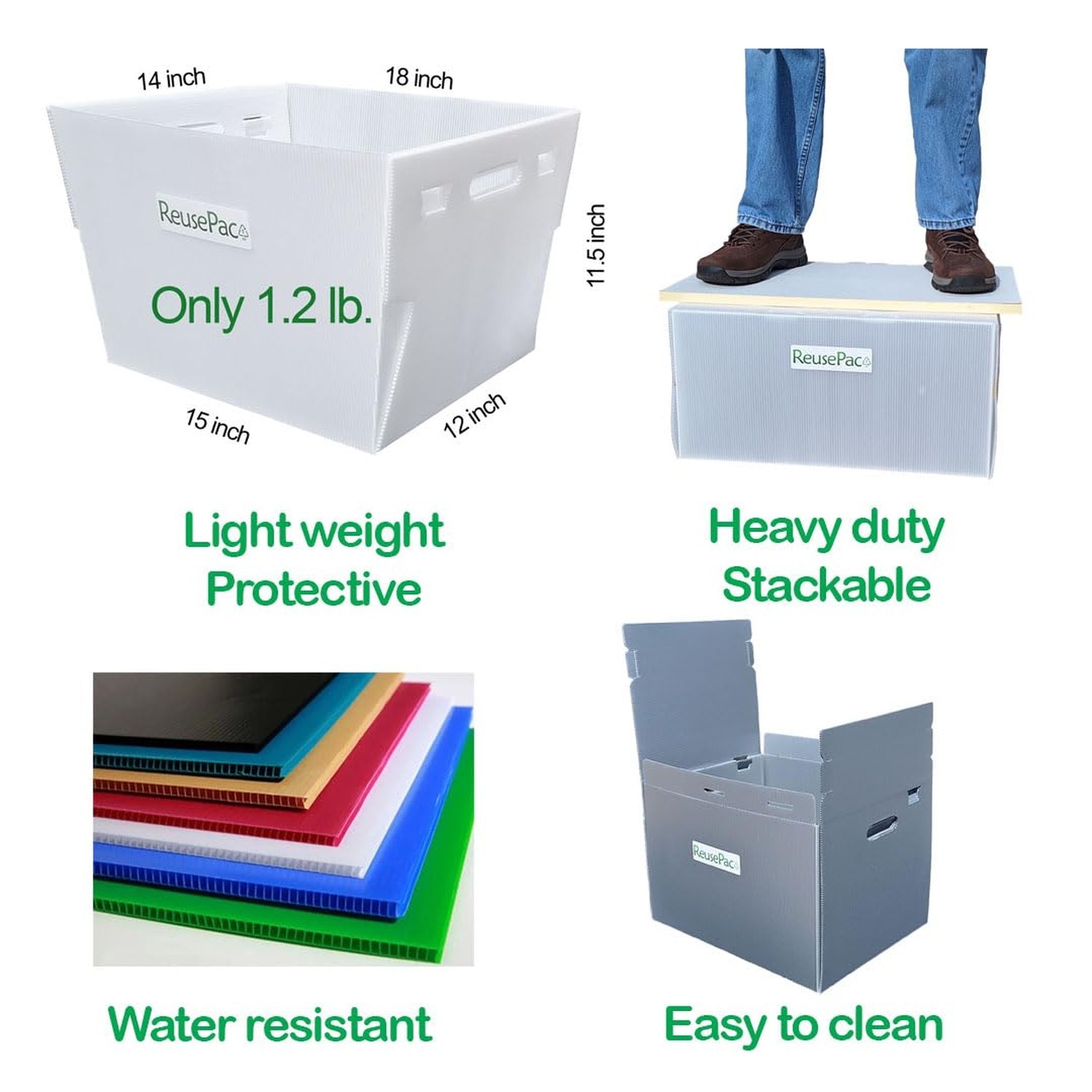 Reusable Foldable Box Corrugated PP Lightweight, Storage Moving Mailing, Heav…