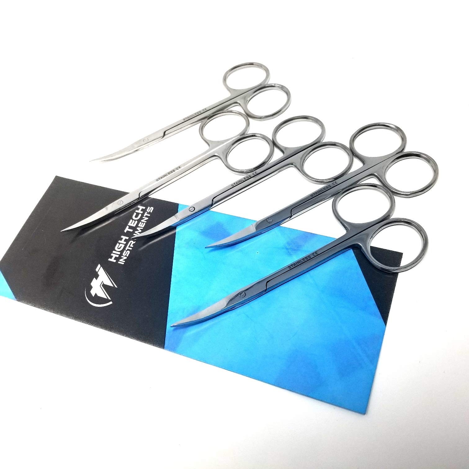 HTI BRAND Iris Micro Dissection Lab Sharp Scissors, Curved, 4.5″ (11.43cm) Fi…