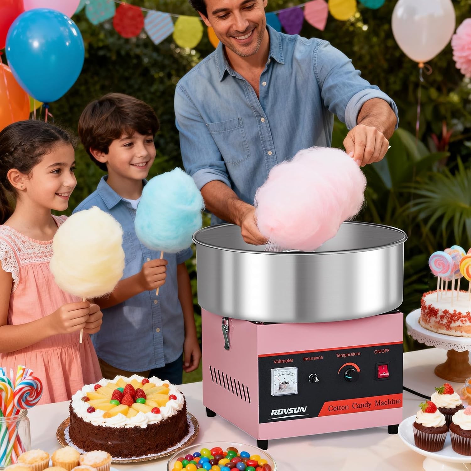 ROVSUN 15″ Commercial Cotton Candy Machine Maker Floss Pink 980W Family Party