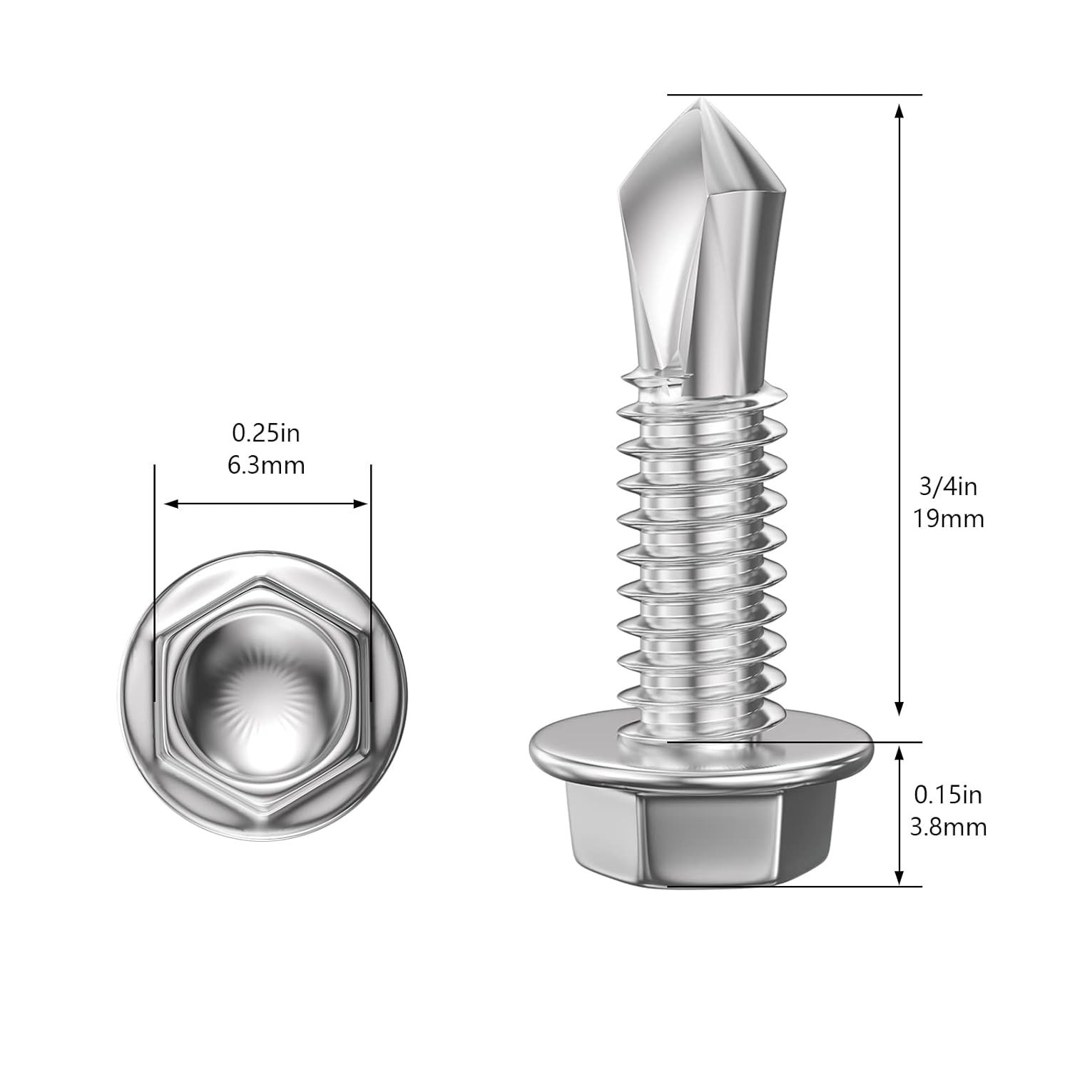 300Pcs Hex Washer Head Self Drilling Screws, 410 Stainless Steel Metal SheetS…