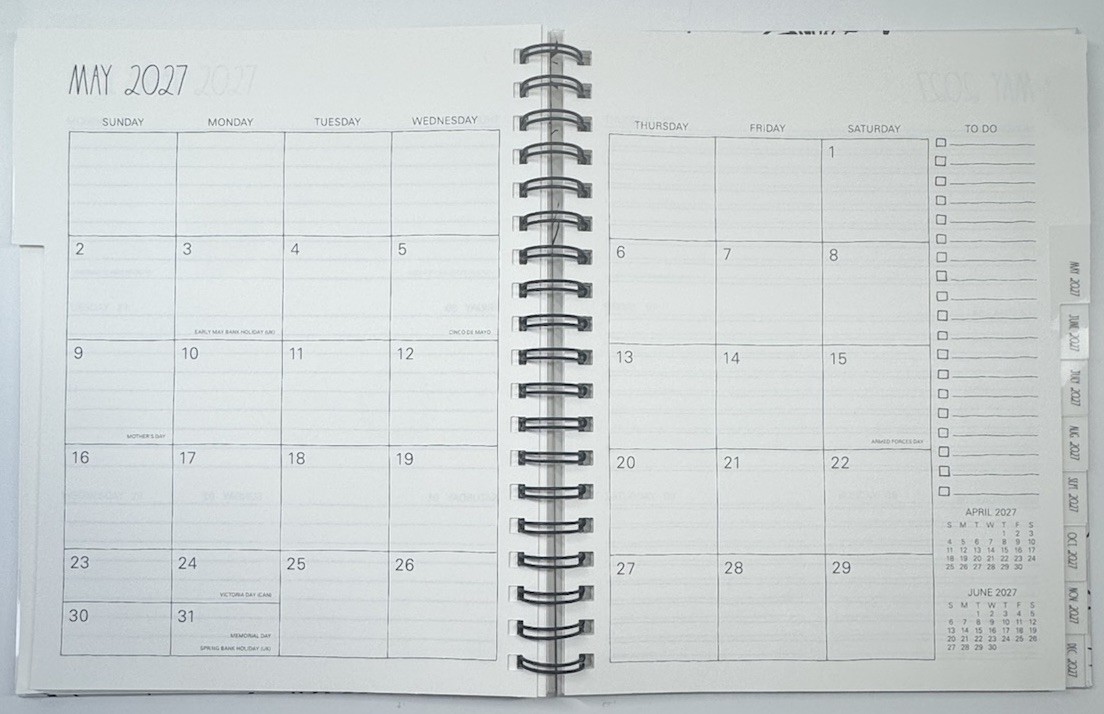 2026 2027 Planner RAE DUNN Spiral Hard Cover 17-Month 2027 Black White LARGE
