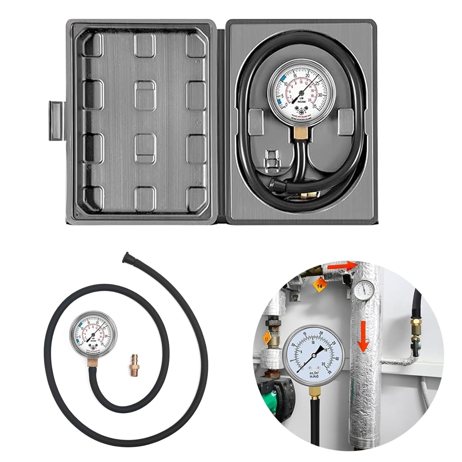Manometer Gas Pressure Tester, Natural Gas or LP Gas Manifold Pressure Test Kit