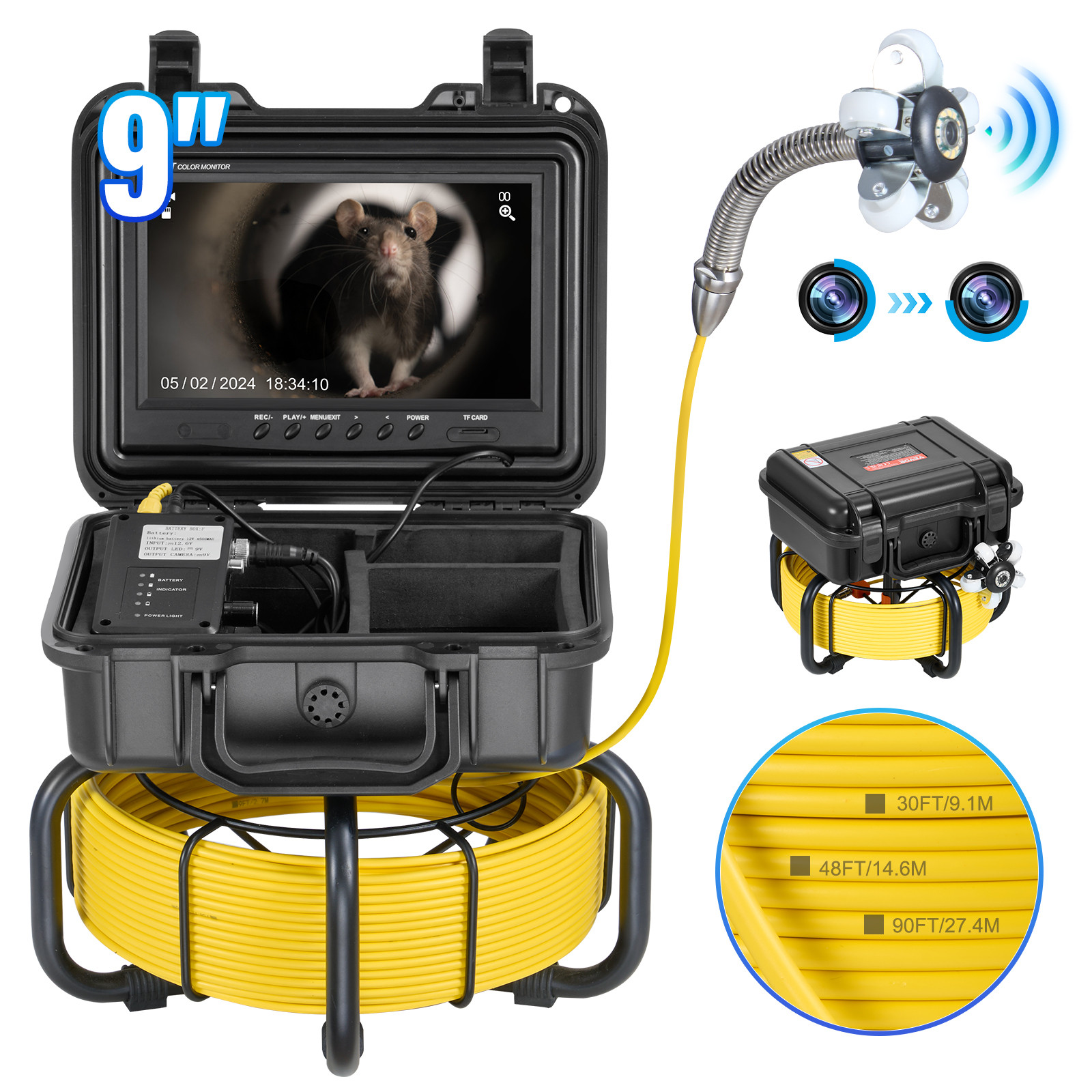 VEVOR Sewer Camera 165ft/50m Self-Leveling Drain Camera with 9″ Screen 36X Zoom