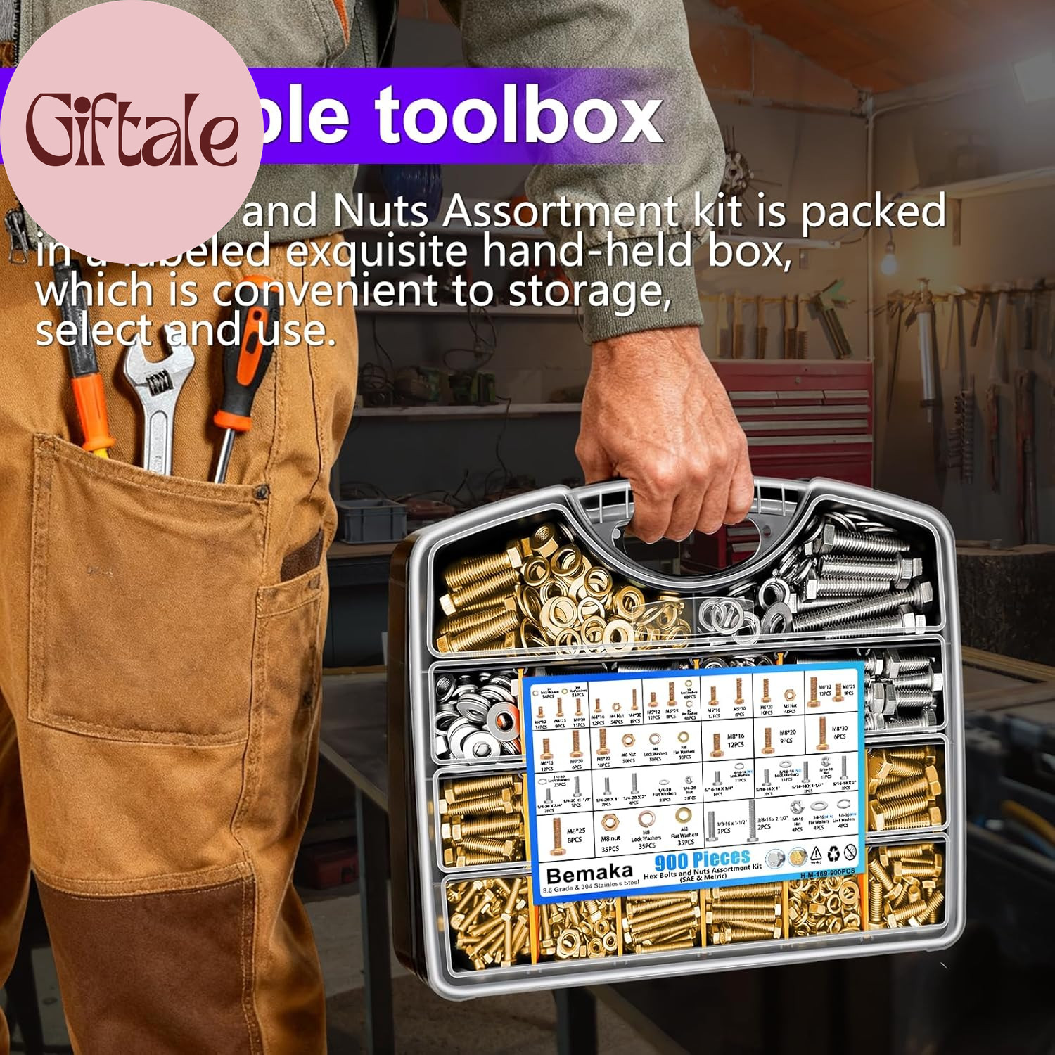 900Pcs Hex Bolts and Nuts Assortment Kit, 304 Stainless Steel 1/4-20, 5/16-18, 3