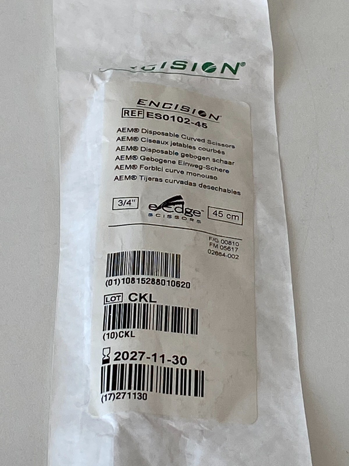 *D1: Lot of 2 Encision Curved Scissors ES0102-45 Exp. 11-2027 & 04-2028