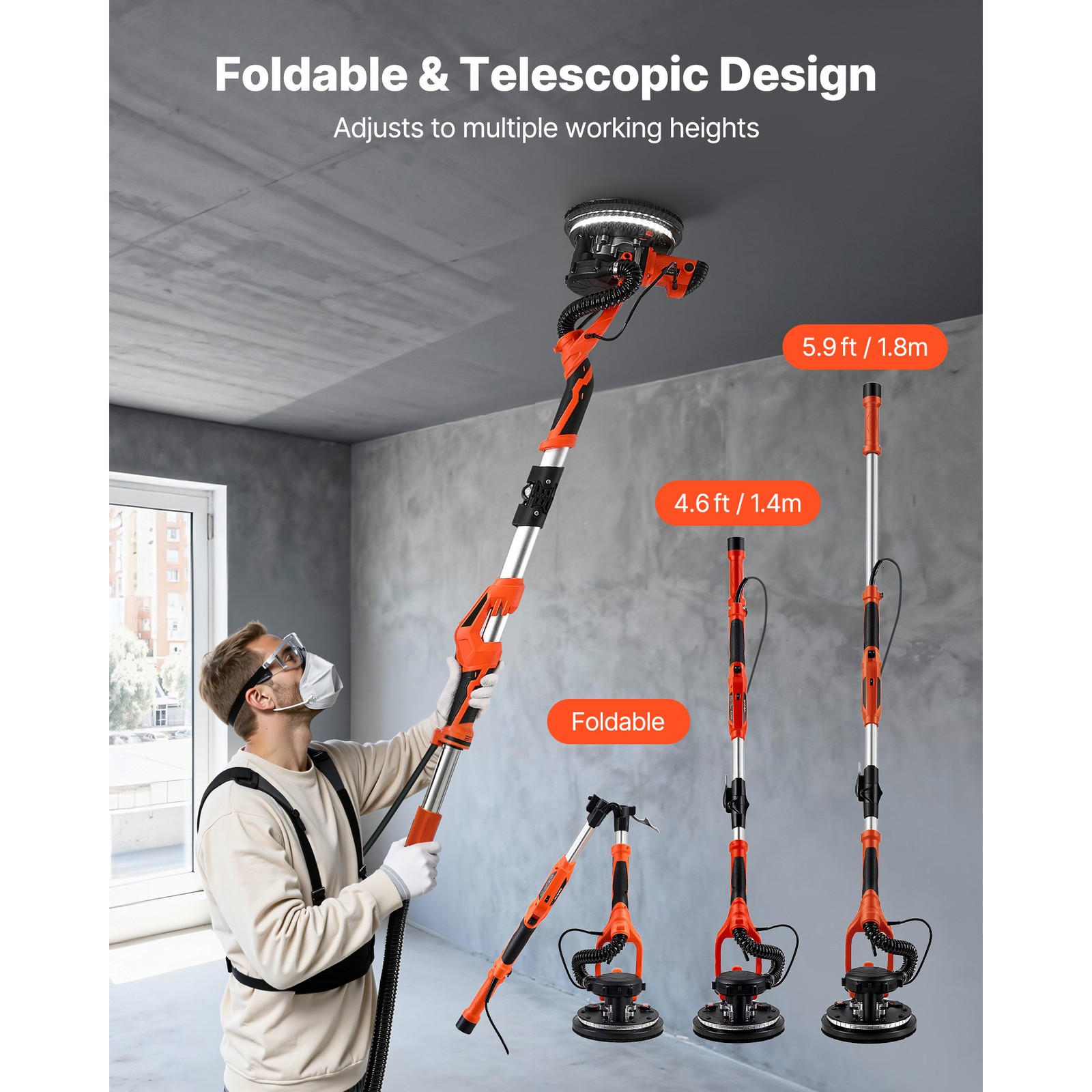 Uimoso Electric Drywall Sander 1150W with Adjustable Speed and Self-Suction
