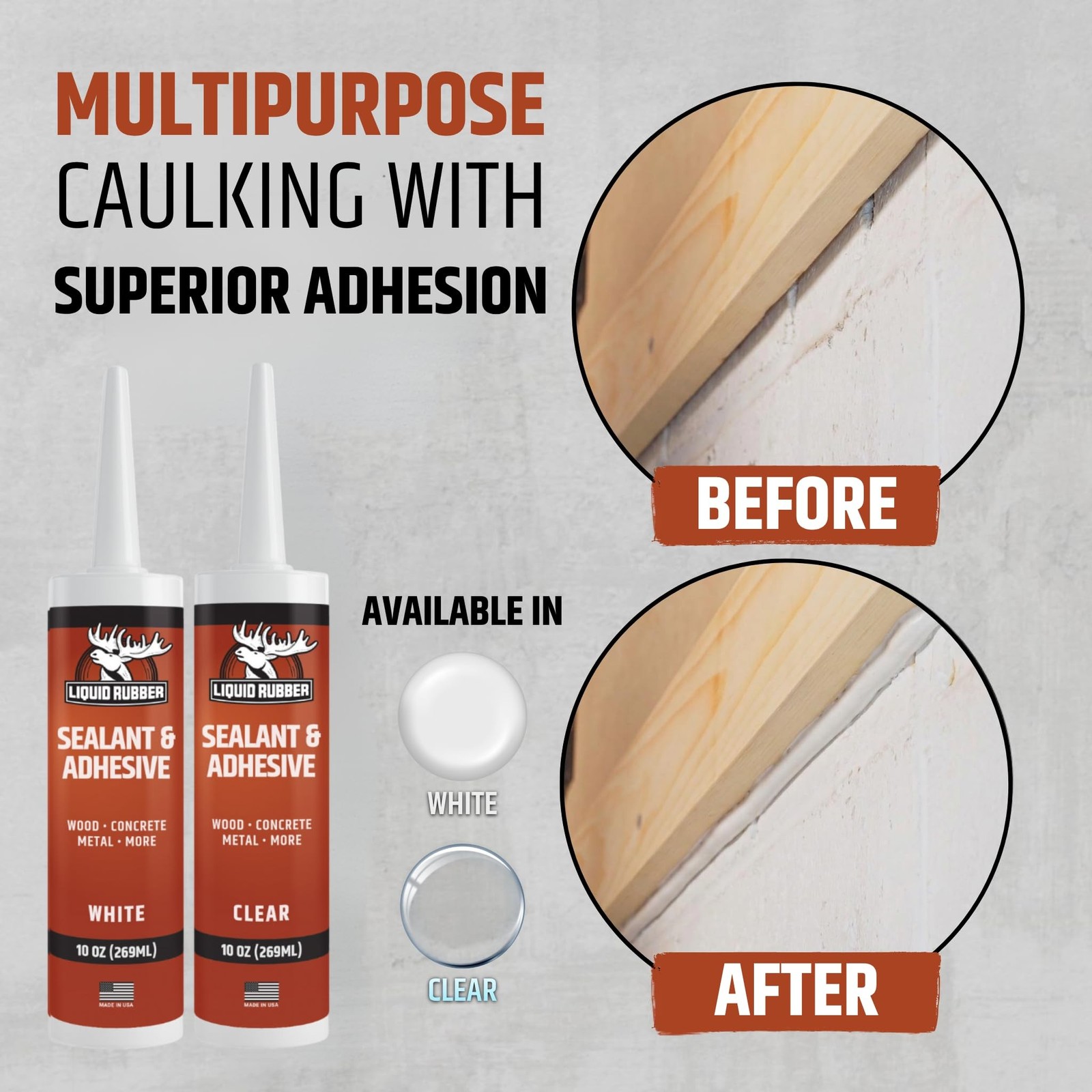 Liquid Rubber Caulk – Hybrid Adhesive and Protective Sealant, White, 1 Pack