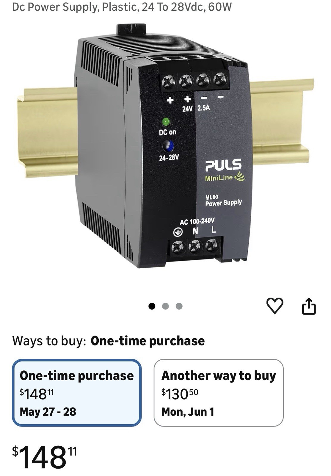 ML60.241 Puls NEW In Box Power Supply 60W 24VDC 2.5A DIN Rail Mount 45ET75