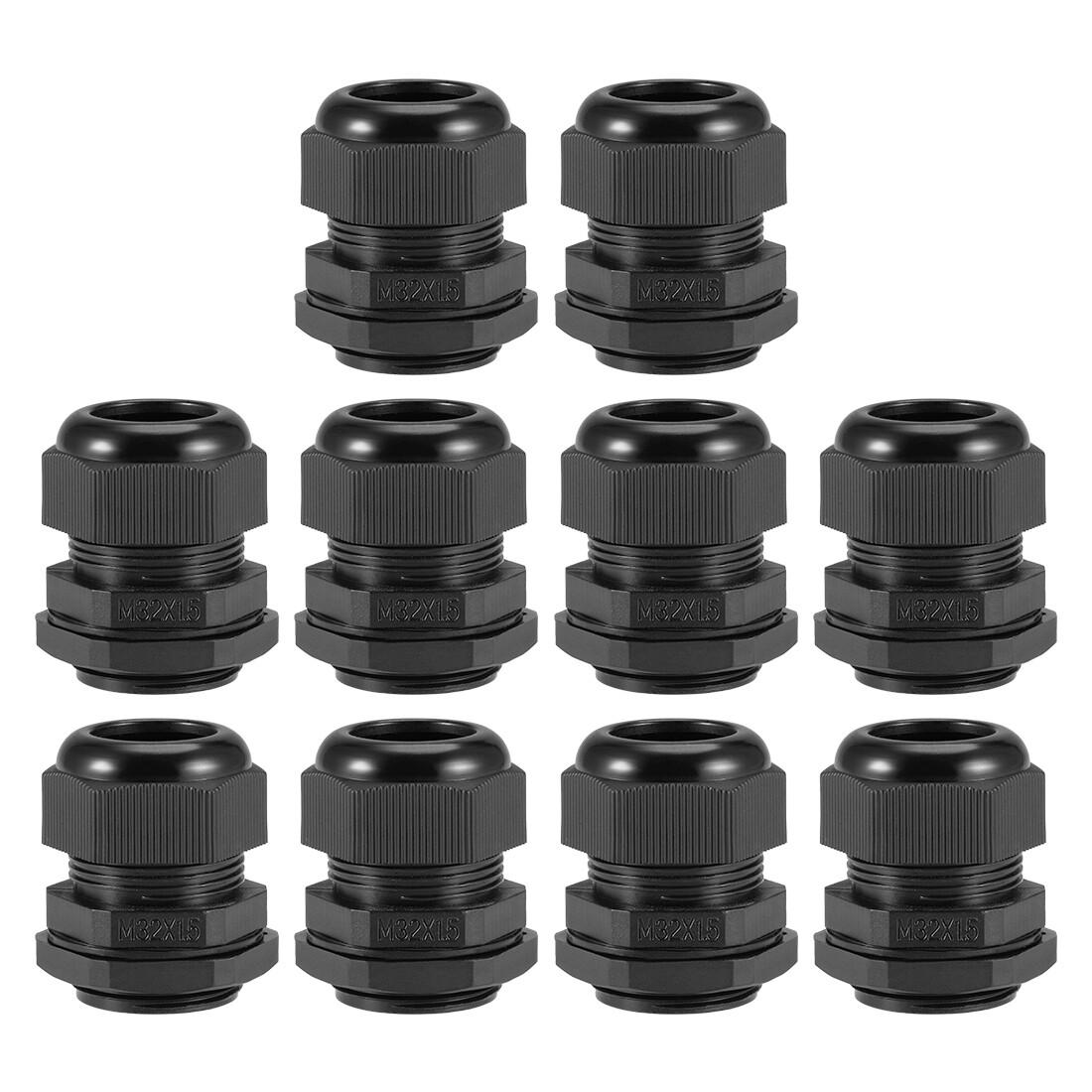 10pcs IP68 Black Cable Gland Locknut M32x1.5 16mm-21mm Wire Hole Waterproof