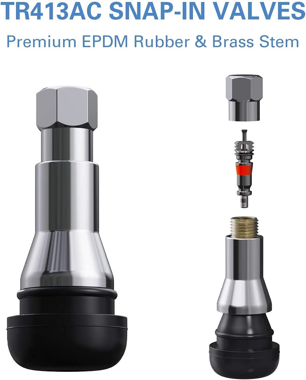 TR413AC Chrome Rubber Snap-in Tire Valve Stems 5 Pack – EPDM Automotive