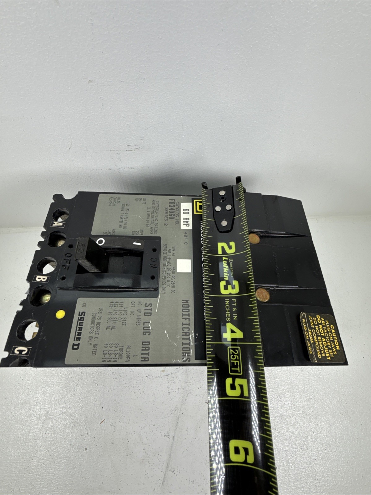 Square D FA34060 Thermal-Magnetic Circuit Breaker, 3-Pole, 60A, 480VAC, 250VDC