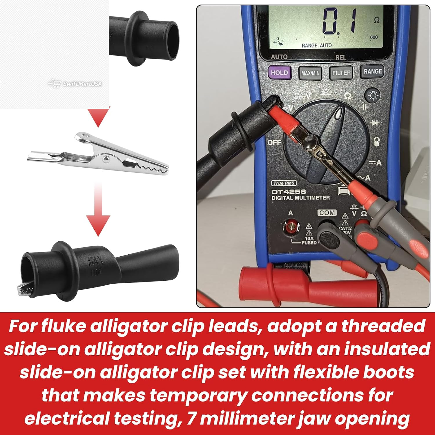 AC175 Threaded Alligator Clip Set for Fluke TL75 TL175 TP175 TL71-1 Test Leads