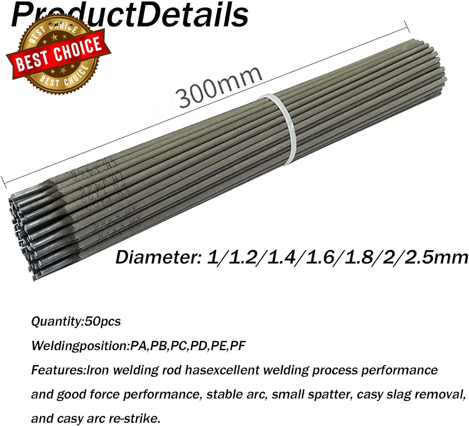 50PCS J422 Welding Rods 1.8Mm, Mild Steel Electrodes, All Position Stick Rods, S