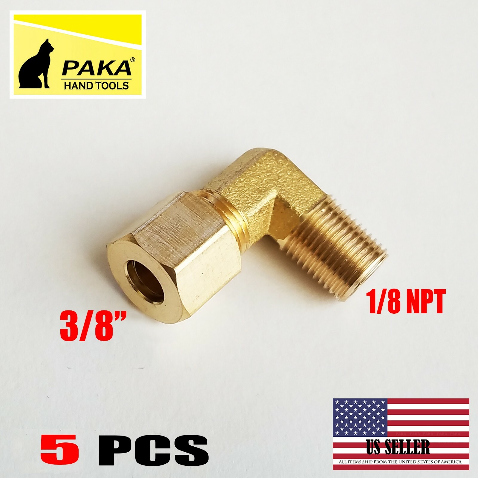 5 PC – Brass Compression Elbow Fitting 3/8″ OD Tube x 1/8″ NPT Male Pipe