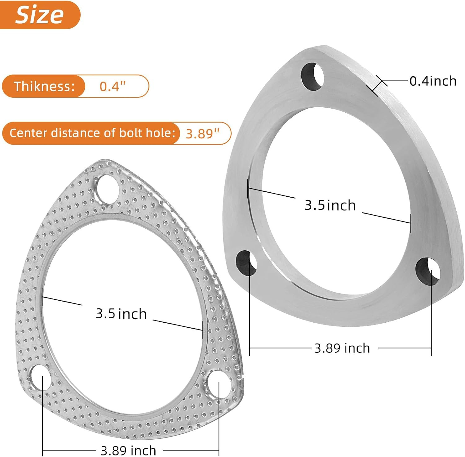 Stainless Steel Exhaust Flange Connection Kit, 3 Bolt 3.5 Inch/89Mm Exhaust Flan