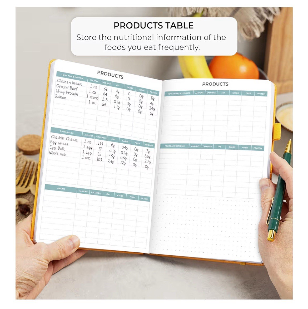Clever Fox Food Journal Daily Diary Meal Planner Amber Yellow New