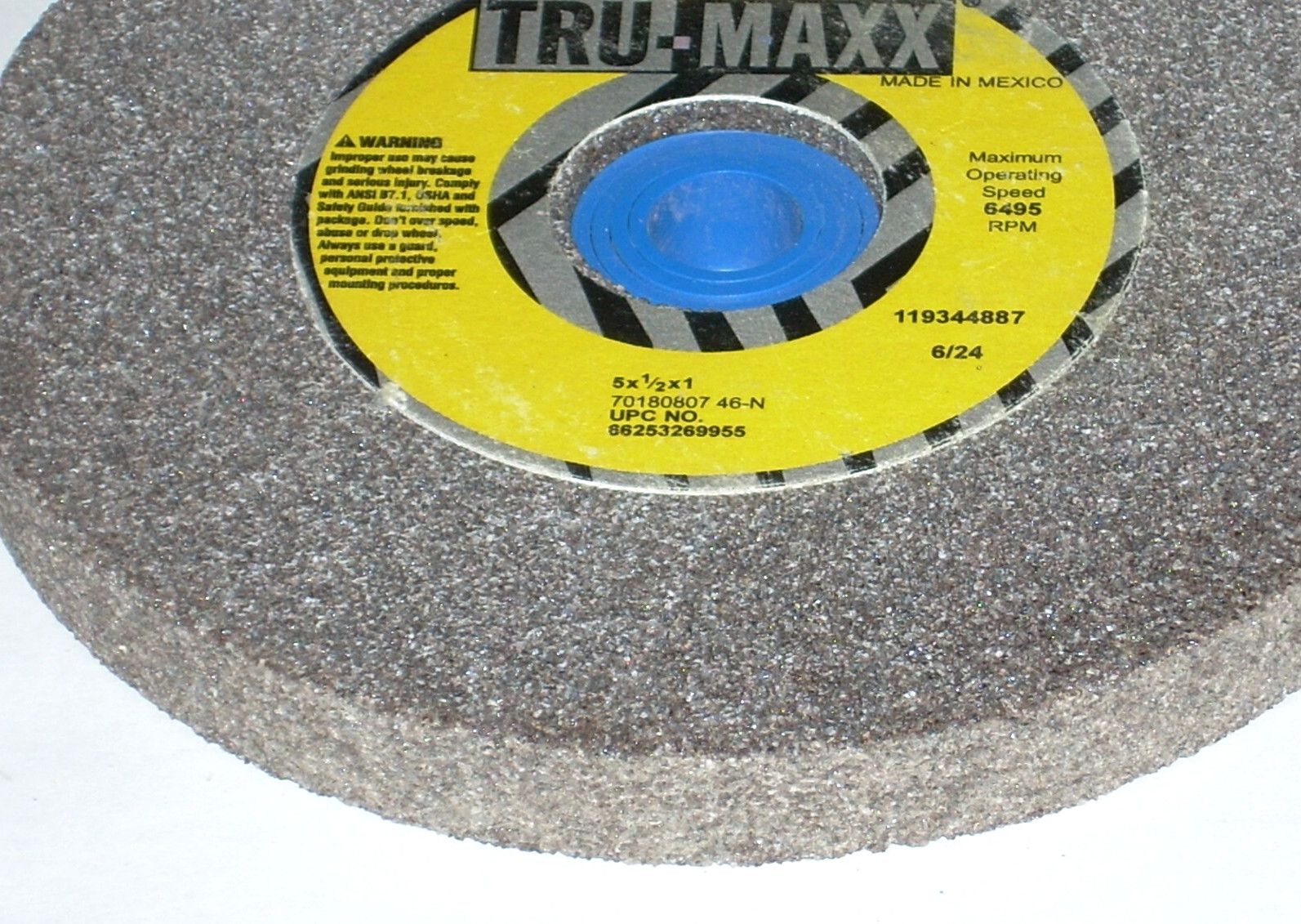 Tru-Maxx 5 x 1/2 x 1/2-1 Bench Grinding Wheel 46 Grit Coarse Alum Oxide 6495 RPM