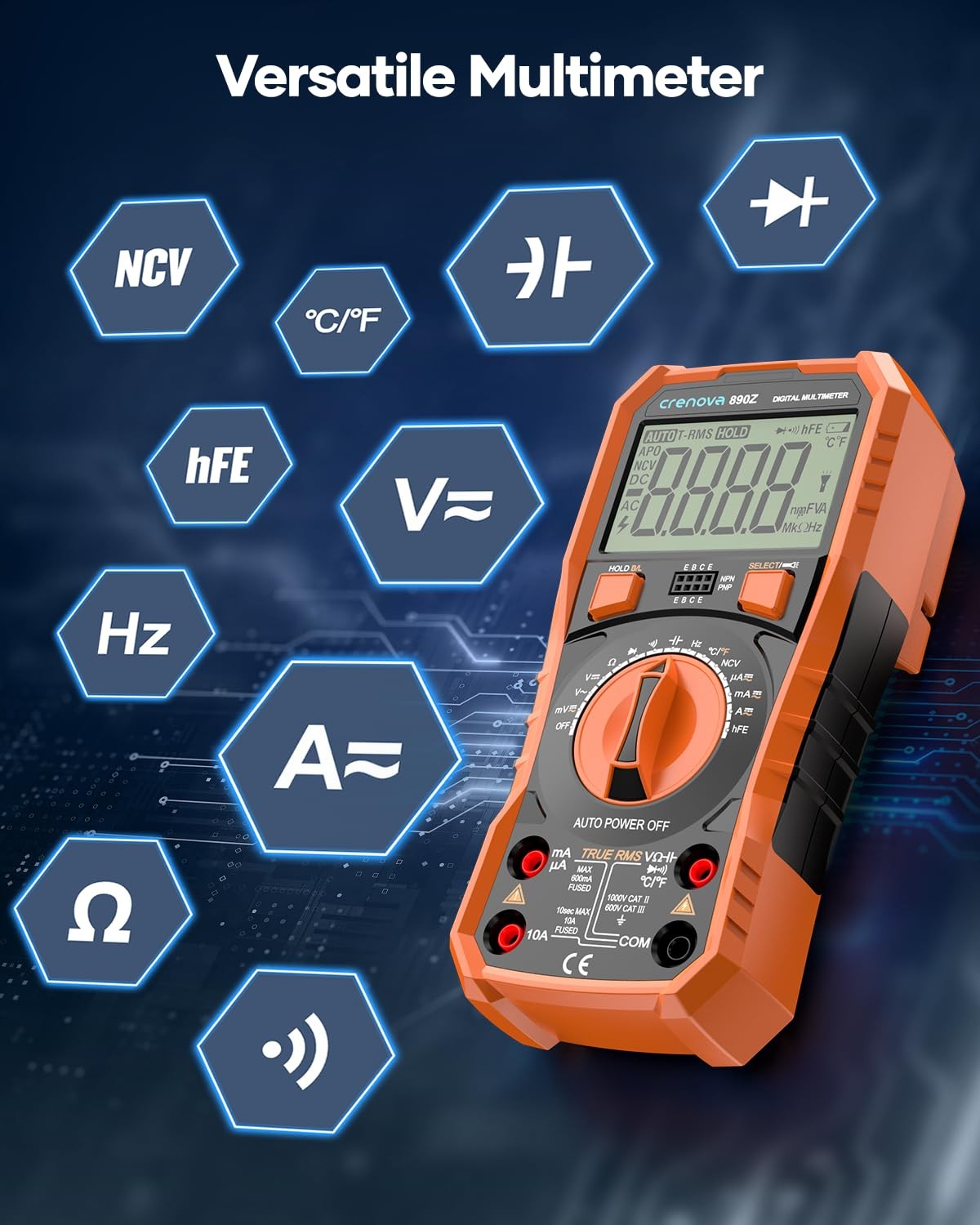 Digital Multimeter 6000 Count True RMS Auto Range NCV Temperature AC DC Tester